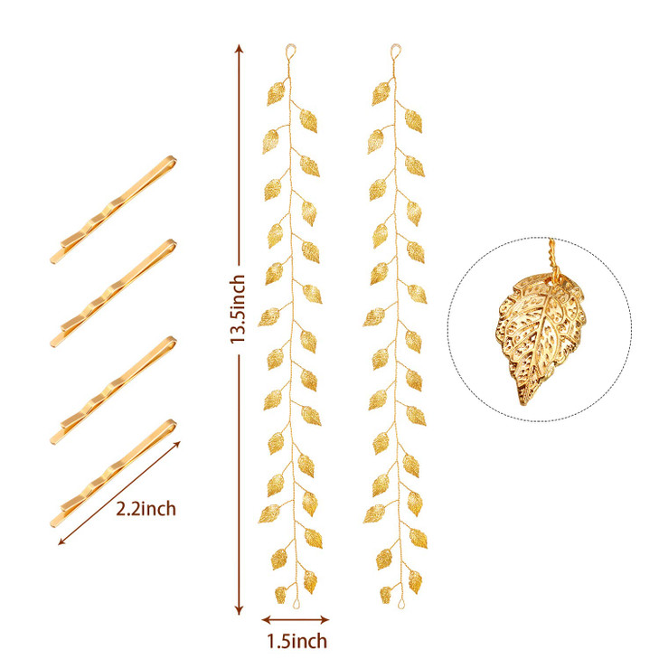 WILLBOND 2 Pcs Greek Goddess Accessories Wedding Headband Gold Leaf Bridal Headpiece Vine Hair Chains for Bridesmaid Flo
