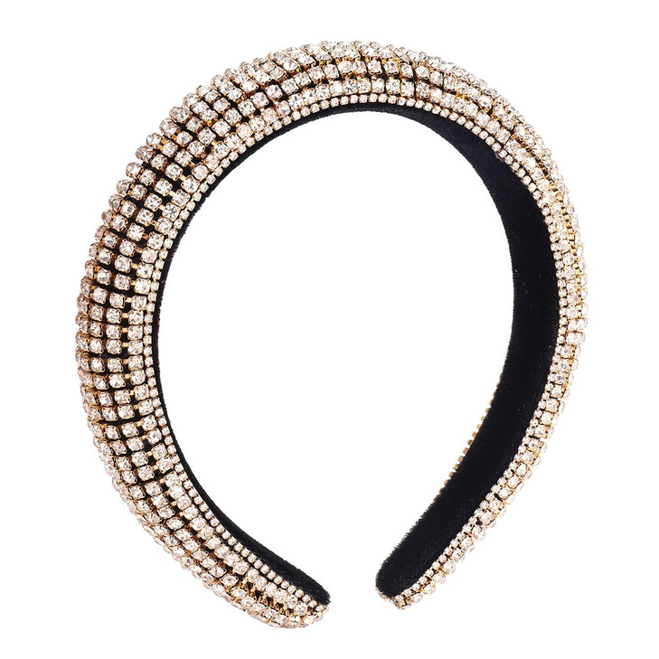 JERTOCLE Rhinestone Padded Headband Handmade Baroque Velvet Padded Lining Hair Hoop Bridal Wedding Wide Headwear Accesso