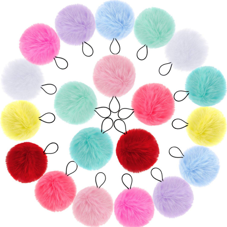 20 Pieces Pom Pom Hair Ties Elastic Ball Scrunchy Band Fur Ball Fluffy Ponytail Holders for Girl Toddler Kids Women Hair