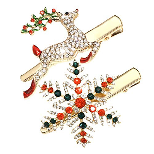 Christmas Hair Pins for Women Girls Rhinestone Crystal Snowflake Reindeer Wreath Xmas Tree Hair Clips Barrettes Accessor