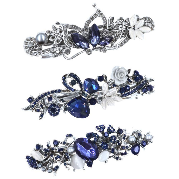 NODG Crystal Rhinestones Butterfly French Vintage Spring Flower Bridal Hair Clips 3 Pieces Hair Barrettes and Clips for