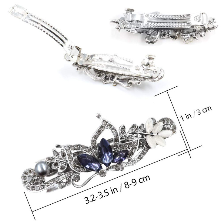 NODG Crystal Rhinestones Butterfly French Vintage Spring Flower Bridal Hair Clips 3 Pieces Hair Barrettes and Clips for