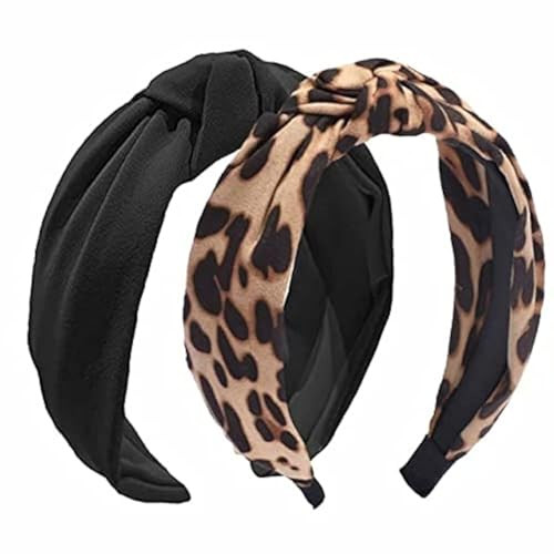 Etercycle 2PCS Headbands for Women Bow Knotted Wide Headband Yoga Hair Band Fashion Elastic Hair Accessories for Women B