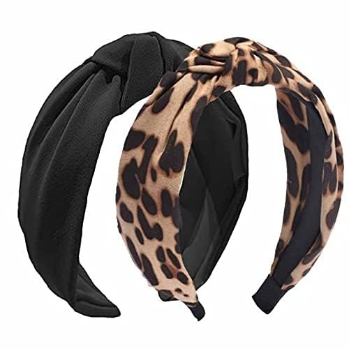 Etercycle 2PCS Headbands for Women Bow Knotted Wide Headband Yoga Hair Band Fashion Elastic Hair Accessories for Women B