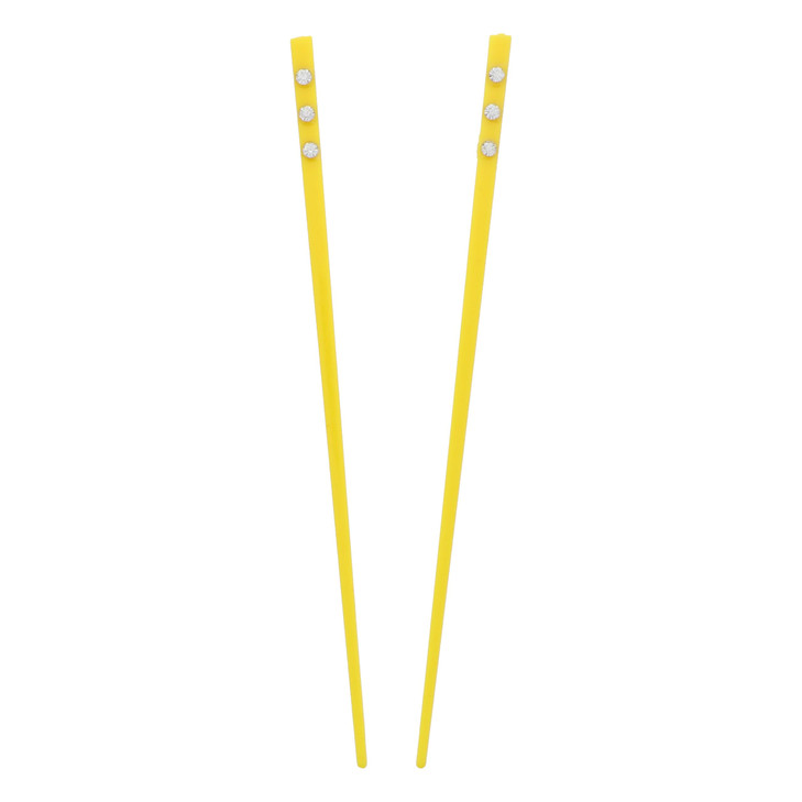 Set of 2 Hair Sticks with 3 Diamonds Chopsticks Yellow