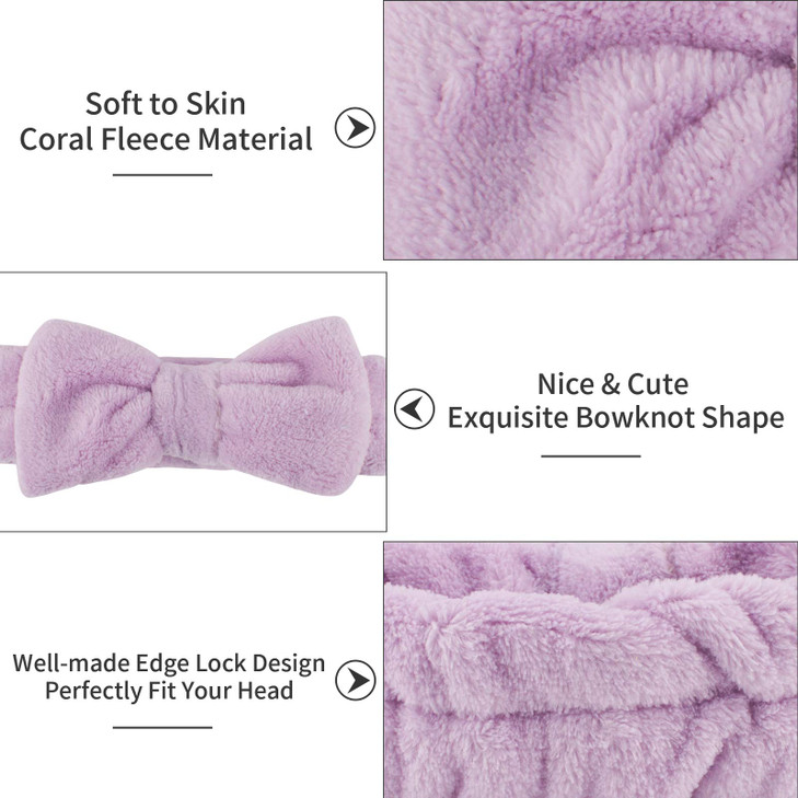 6 Pcs Spa Facial Headbands Set Soft Fleece Headbands for Makeup Face Washing Skin Care Yoga and Shower with Bow Hair Ban