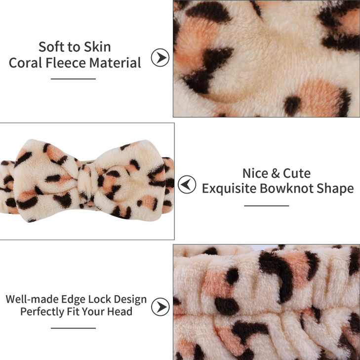 Ondder Spa Terry Cloth Headbands 6 Pcs Fuzzy Skincare Head Bands for Face Washing Makeup Removal and Skin Care Cute Bow