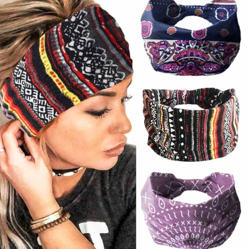 GORTIN Boho Headbands Leopard Hair Bands Knoted Turban Headband Stretch Twist Head Wraps Stripe Cloth Head Bands for Wom