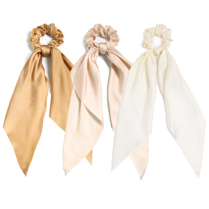 LFOUVRE 3PCS Hair Scarf Scruncheis for Women Knotted Bow Hair Ties Elastic Bands Satin Hair Ribbon Scrunchy Red Ponytail