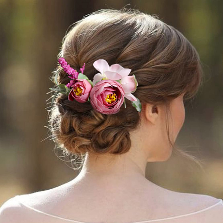 Fangsen Silver Wedding Rose Flower Hair Comb Bridal Flower Hair Clip Floral Hair Accessories for Women and Girls Purple