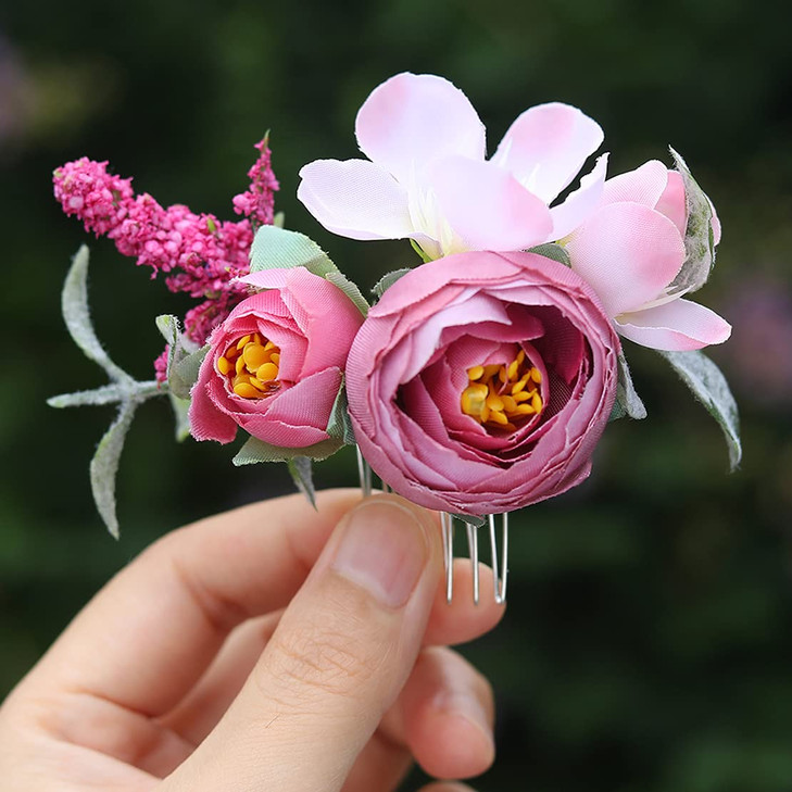 Fangsen Silver Wedding Rose Flower Hair Comb Bridal Flower Hair Clip Floral Hair Accessories for Women and Girls Purple