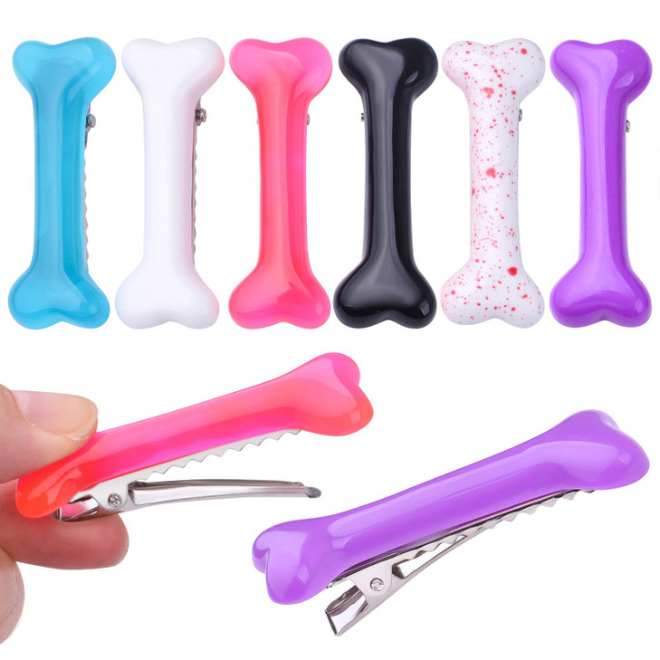 12pcs 6 Colors Resin Dog Bone Hair Clips Metal Alligator Hairclips Bones Hairpins Barrette for Women Girls Halloween Chr