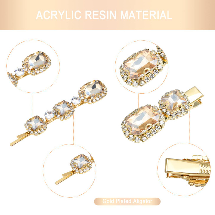 Vintage Hair Clips Rhinestones Decorative Hair Pins Handmade Champagne Crystal Pearl Hair Barrettes Elegant Gold Metal H
