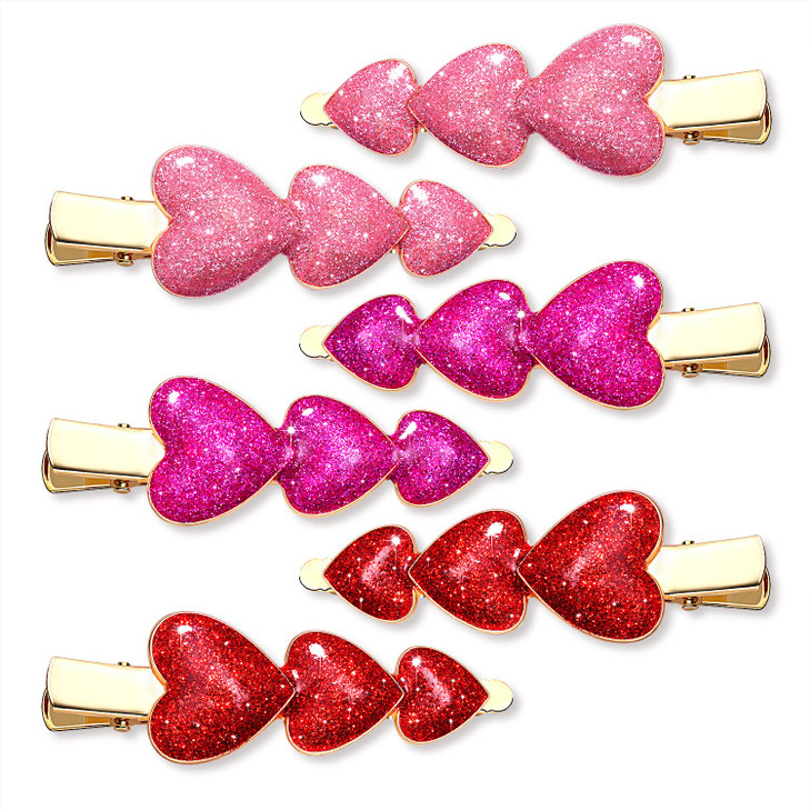 Valentines Day Hair Clips Glitter Heart Shape Alligator Metal Clip Sparkle Rhinestone Enamel Love Heart Hairpins Sweet T