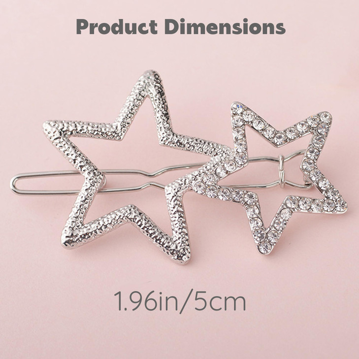 2Pcs Hollow Star Hair Clips NonSlip Metal Geometric Hairpin Elegant Rhinestone Hair Barrettes for Women Lady Girls Styli