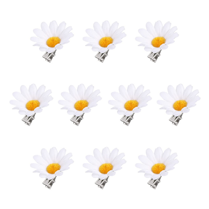 Beaupretty 10pcs Little Daisy Barrettes Flower Wedding Hair Pins Bridal SunFlower Alligator Hair Clips for Girls White