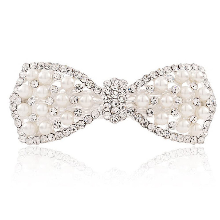 E EMZHOLE Elegant Hair Barrettes Rhinestone Pearl Bow Hairpin Jewelry Crystal Headdress Diamond Hairpin Hair Accessories