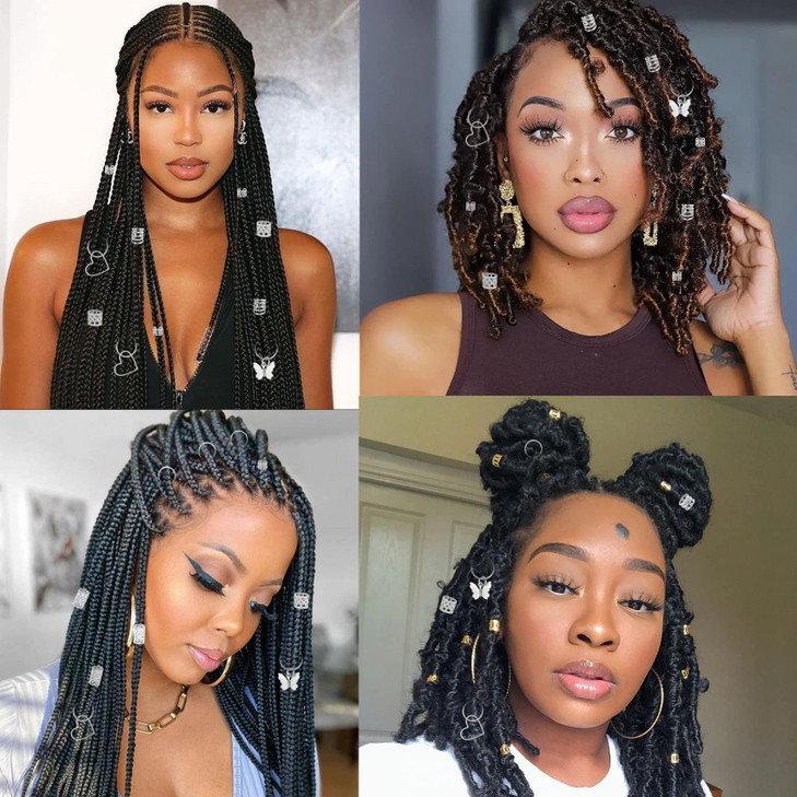 202 Pcs Hair Jewelry for Women Braids Locs Jewelry Dreadlocks Beads Braid Rings Hair Cuffs Shells Heart Butterfly Pendan