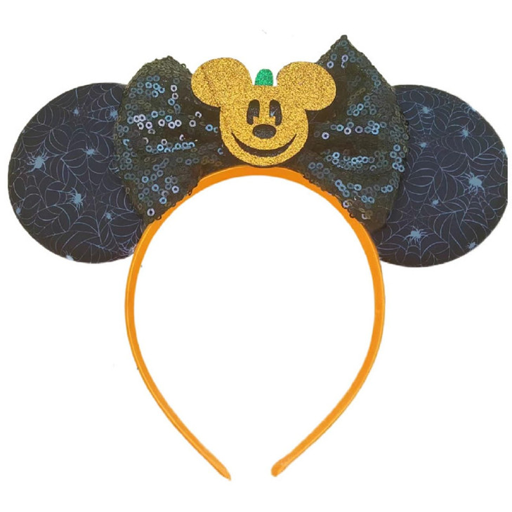 WelyHM Christmas Halloween Glitter Sequin Mouse Ears Bow Headband for Women Girls Cat Ear Hair Accessories Black Lollipo