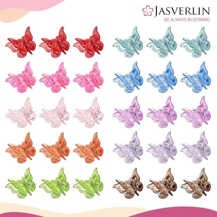 JASVERLIN Glitter Mini Butterfly Hair Claw Clips Sparkly Colorful Hair Accessories for Girls and Women 90s Y2K Cute Smal