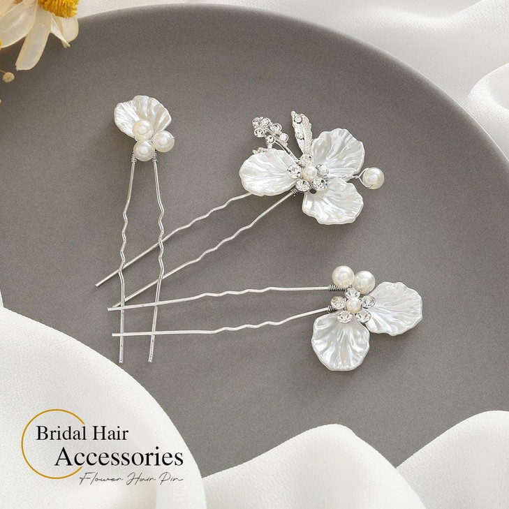 Casdre Pearl Bride Wedding Hair Pins Silver Crystal Bridal Hair Accessories Leaf Hair Pieces for Women and GirlsPack of