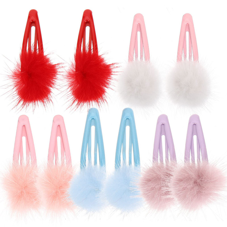 Beaupretty Girls Hair Accessories Colorful Fur Pompom Ball Clips Alligator Barrettes for Women Girls