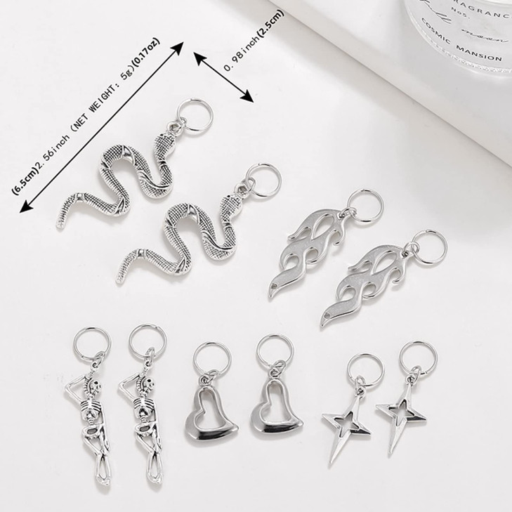 NAISKA Punk Hair Jewelry for Braid Silver Snake Pendant Dreadlock Accessories Locs Hair Jewelry Clips Hair Cuffs Rings C