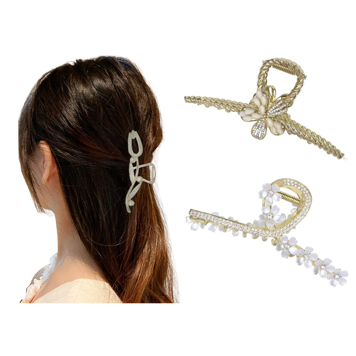 Yonchic 3Piece Metal Hair Clips Golden Bamboo Hair Claw for ThinMedium Thick Hair Elegant Bowknot Barrettes Strong Hold