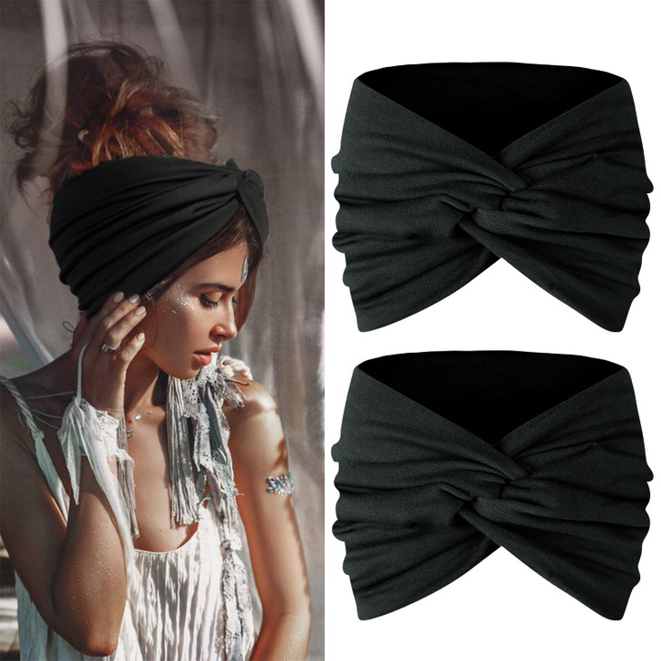Tobeffect Wide Headbands for Women 7 Extra Large Turban Headband Boho Cloth Hairband Twisted Knot Hair Accessories 2 Pac