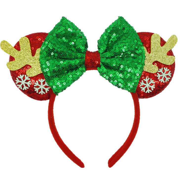 Viwind Elsa Bow Ear Headbands for Women Sequin Elsa Mouse Ear Hairbands Christmas Birthday Decorations Hair Accessory