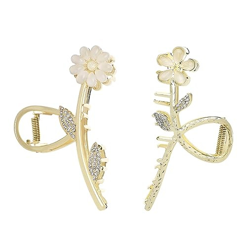 Yonchic Hair Clip 2Piece Multiple Shapes Metal 2Style Opal Flower for ThinMedium Thick Hair Elegant Strong Hold Hair Cli