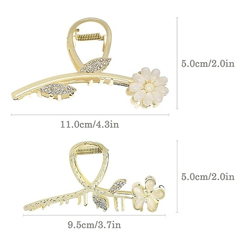 Yonchic Hair Clip 2Piece Multiple Shapes Metal 2Style Opal Flower for ThinMedium Thick Hair Elegant Strong Hold Hair Cli