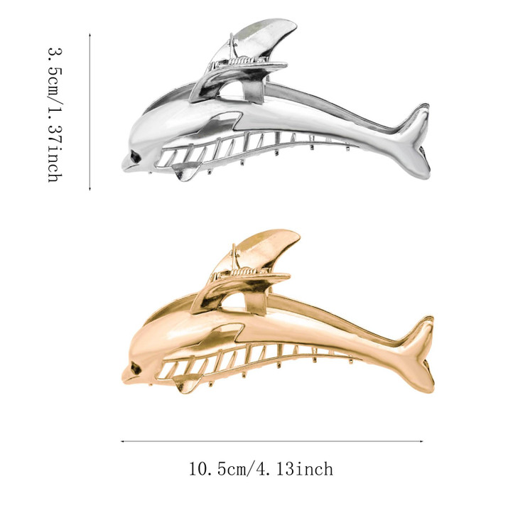 2 PCS Dolphin Hair Claw Clips for Women Metal Claw Clips for Thick Hair Elegant Barrettes Strong Hold Hair Clamps Non Sl