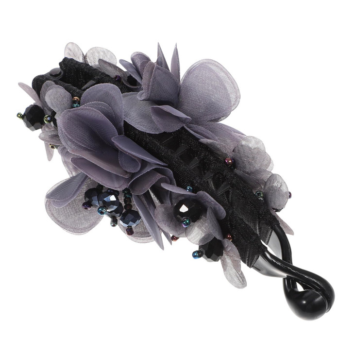 FRCOLOR Fabric Flower Beads Banana Hair Clip 433 Inch NonSlip Ponytail Holder Hair Accessories for Women Girls Stylish U