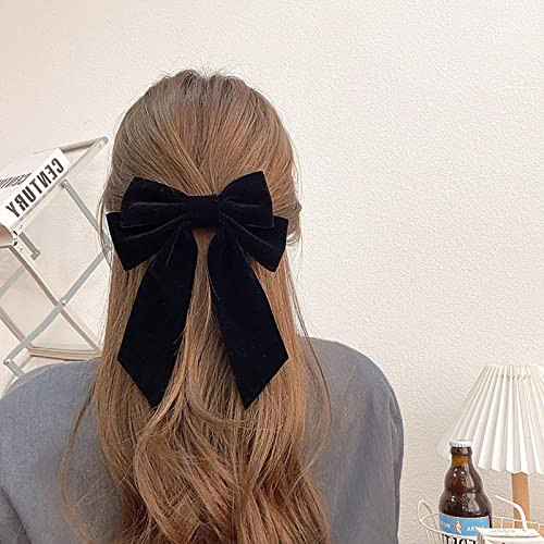 Vintage Black Velvet Bow Hair Clips Velvet Long Tail Bow Barrettes Satin Bow Hair Barrettes French Winter Ribbon Bow Hea