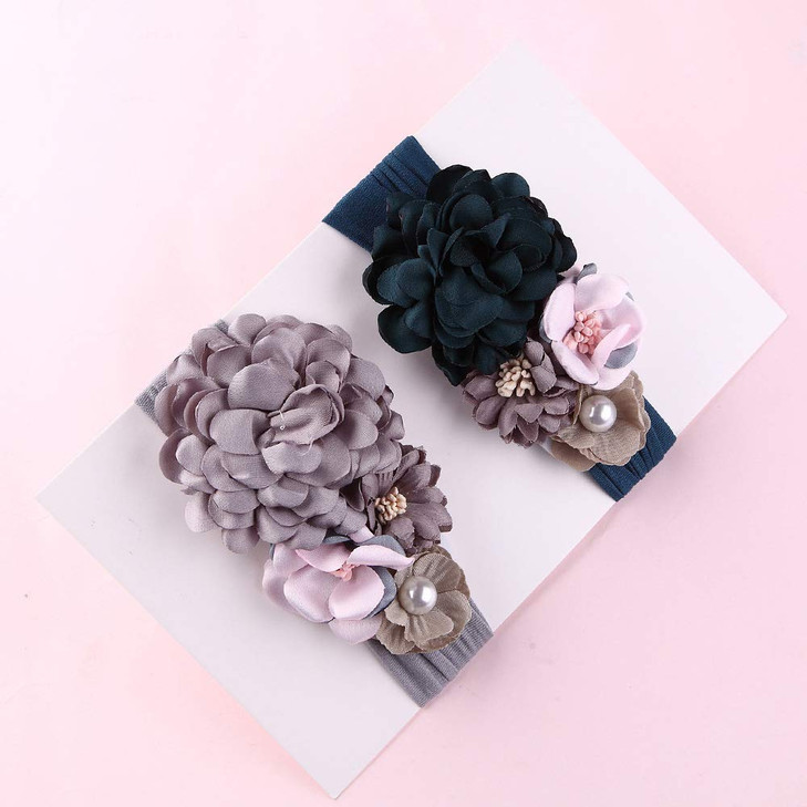 Baby Girls Beautiful Headbands with Chiffon Lotus Flower Soft Nylon HeadwrapHead Wraps for NewbornToddler and Kids 3pc C