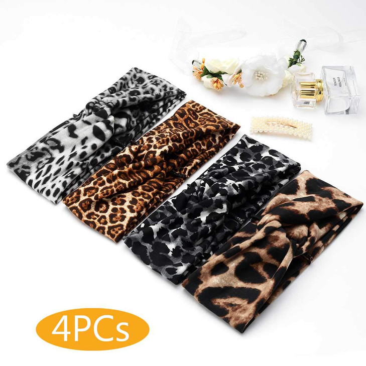 Fashband Boho Leopard Print Headbands Criss Cross Knotted Hair Bands Elastic Stretchy Twist Head Wraps Yoga Outdoor Head