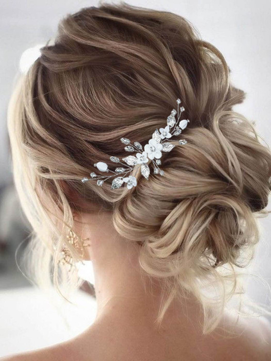 Unicra Bride Silver Wedding Hair Comb Flower Bridal Side Comb Sparkly Crystal Hair Piece Leaf Hair Accessorie for Women