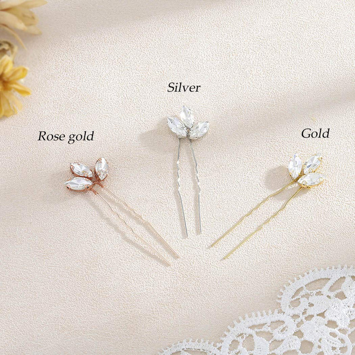 Jakawin Bride Wedding Hair Pins Crystal Hair Piece Rhinestone Bridal Hair Accessories for Women Pack of 5 HP068 Rose Gol