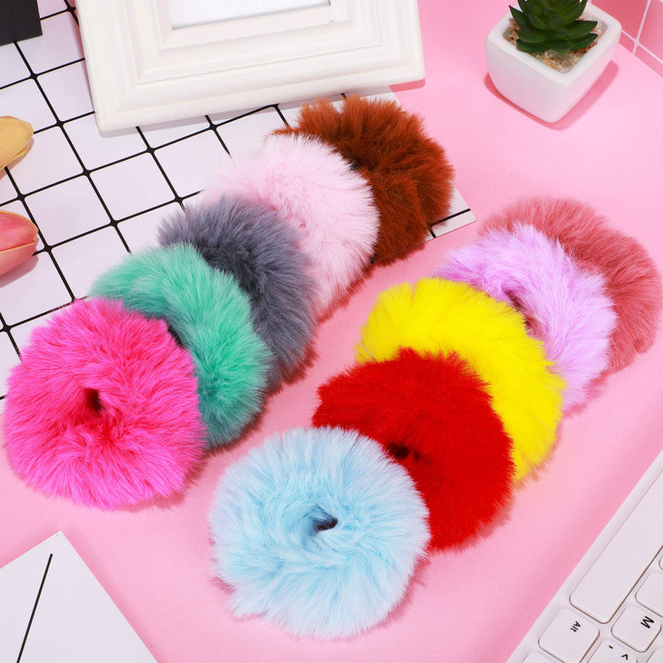 WILLBOND 16 Pieces Fur Hair Scrunchies Pom Pom Ponytail Holder Hair Ties for Women Girls Hair Accessories