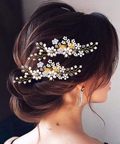 Fstrend Bridal Wedding Hair Pins Silver Sparkly Rhinestones Pearls Hair Pin Crystals Bride Hairpieces Leaves Hair Access