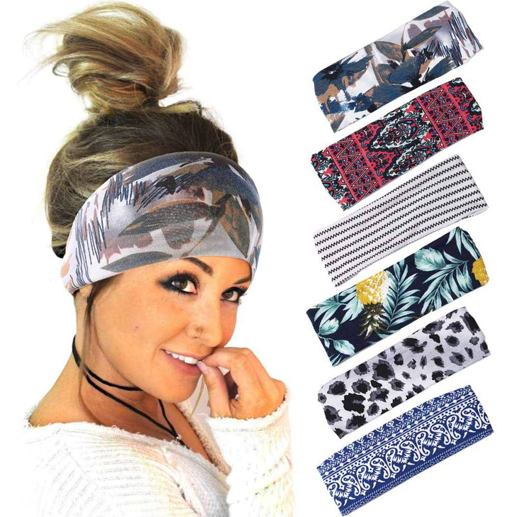Gangel Leopard Headbands Vintage Pattern Floral Printed Hairbands Elastic Cotton Stretch Fashion Head Wrap Sport Hair Sc