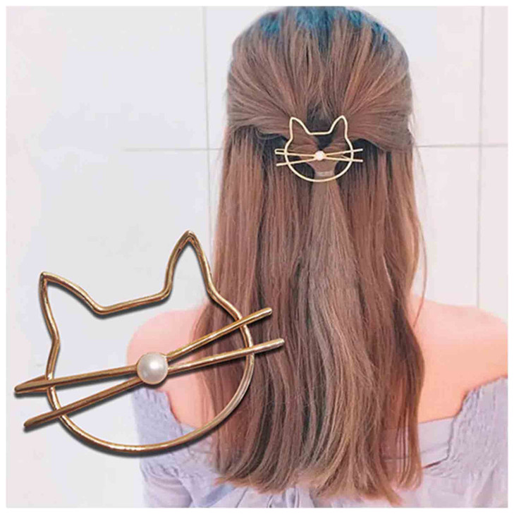 Yheakne Hair Clip Silver Hair Barrette Pin Cat Lover Gifts Hair Accessories for Women and Girls Alloy and Crystal Vintag