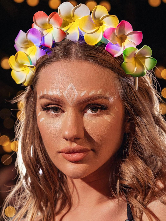 JEAIRTS LED Hawaiian Flower Crown Headband Plumeria Floral Headpiece Glow Luau Hair Accessories for Women