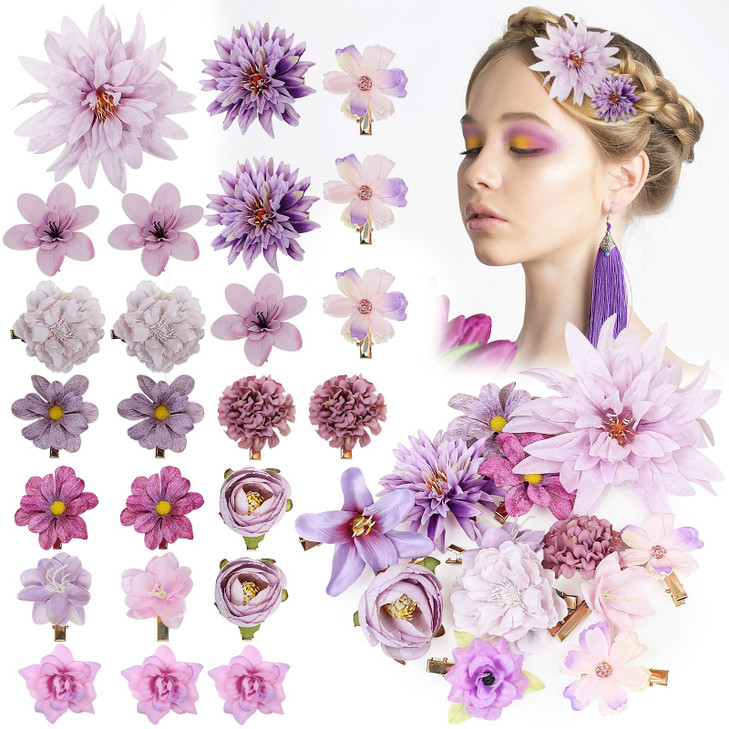 LACGO 24 PCS Flower Hair Clips Rose Hair Pins Floral Brooches Bridal Headpieces for Women Girls Wedding Christmas New Ye