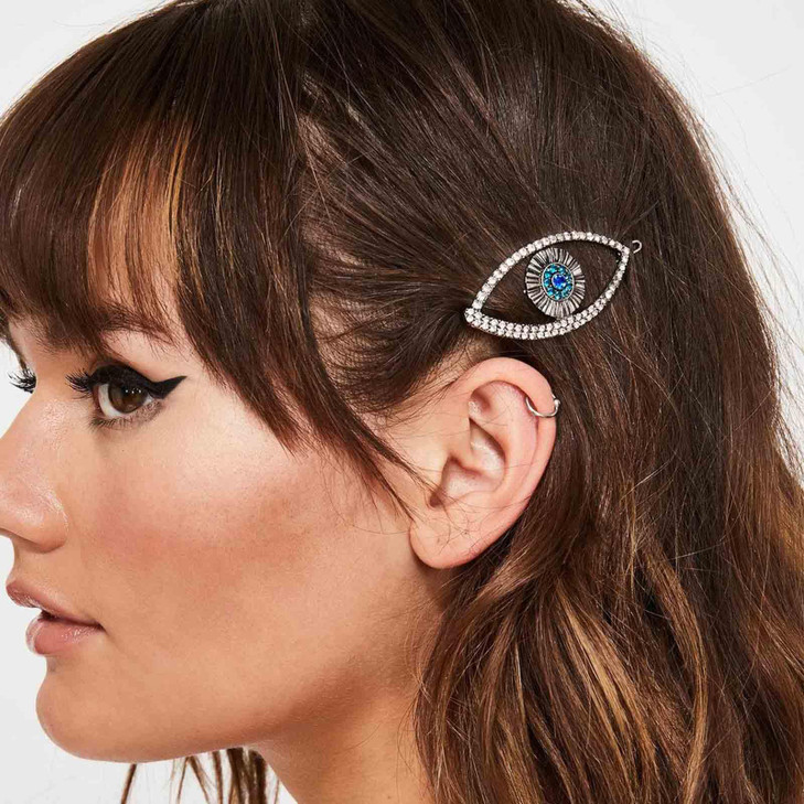 Iaceble Vintage Evil Eye Hair Clips Pin Crystal Eye Hair Barrette Gold Cz Turkish Eye Hairpins Clips Lucky Evil Eye Side