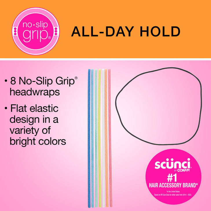 Scunci by Conair NoSlip Grip Flat elastic Headwraps mens headband hair accessories for women Bright Assorted Colors 8 Co