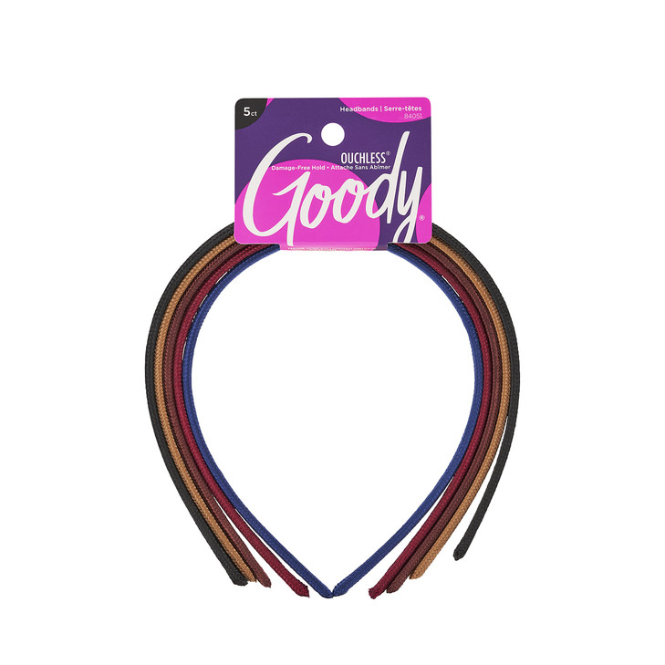 Goody Ouchless Shoestring Headbands 5 Ct Assorted Colors Stylish Lightweight Thin DamageFree Fabric Headbands for Women
