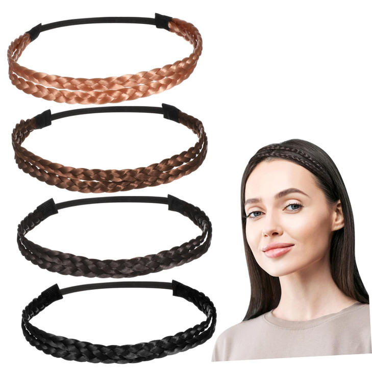 Lurrose Synthetic Hair Braided 4PCS Headband Classic Wide Strands Wedding Disorderly Fluffy Braids Wig Band Women Beauty