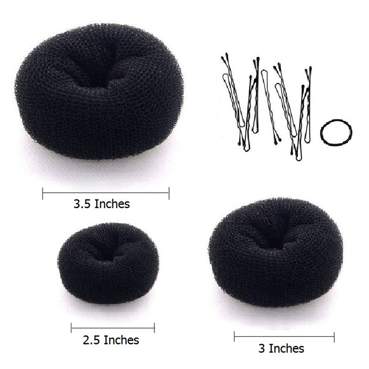 Beaute Galleria 3 Pieces Hair Donut Bun Maker Ring Style Mesh Chignon Ballet Sock Bun Large Medium Small Black